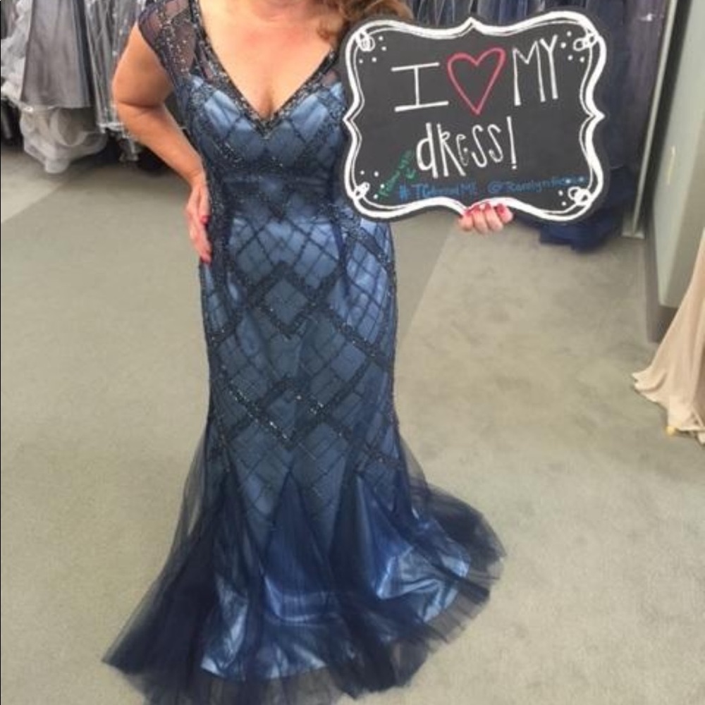 Jade Couture Navy Beaded Gown